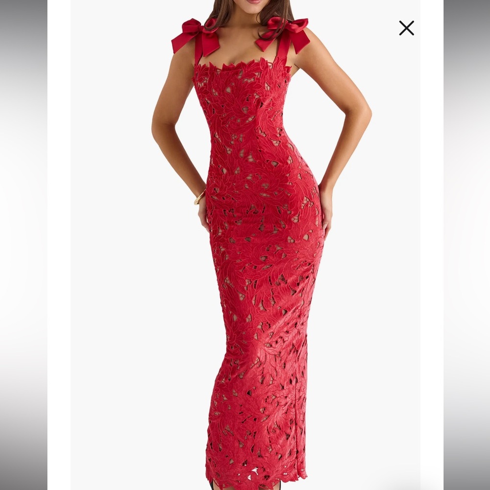 House of CB Red Tiff velvet lace Dress